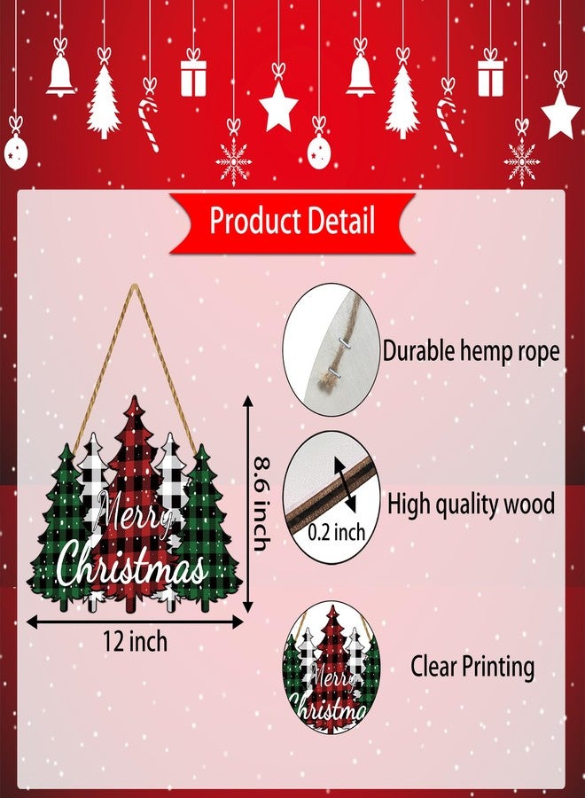 YUNKKIN Christmas Wall Decor Merry Christmas Sign Buffalo Plaid Tree Door Decorations Wooden Front Door Hanger Tree Hanging Sign Wreath for Wall Indoor Home Decor - Image 2